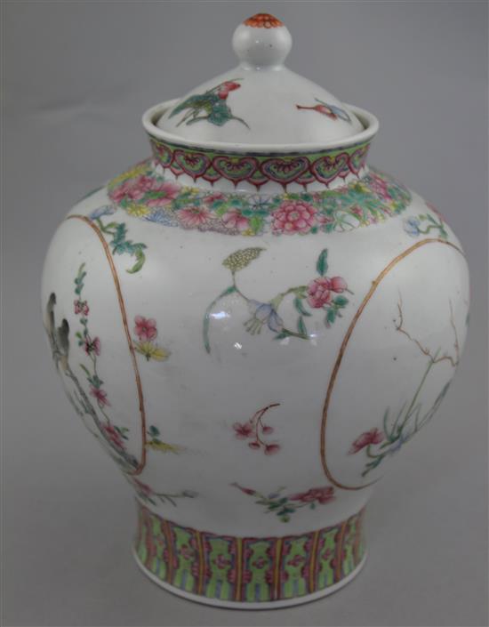 A Chinese famille rose baluster jar and cover, c.1910, 21.5cm